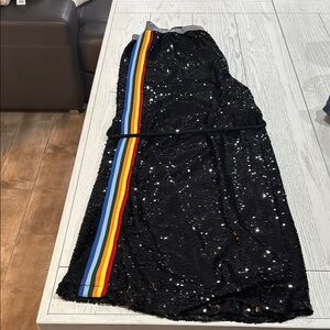 Sequin Black Skirt with Rainbow Stripe